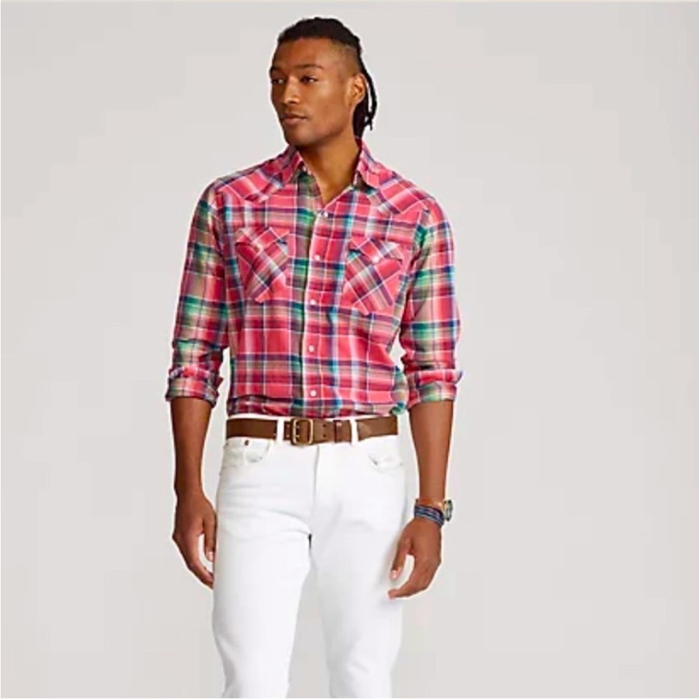 Polo Ralph Lauren Classic Fit Madras Frontier Western Snap Button Shirt, Size XL
